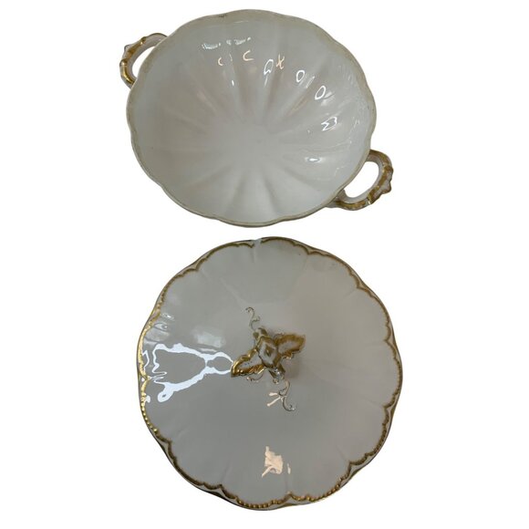 Antique Haviland France Limoges Covered Serving Dish With Gold Trim Chip H9078 - Picture 5 of 10